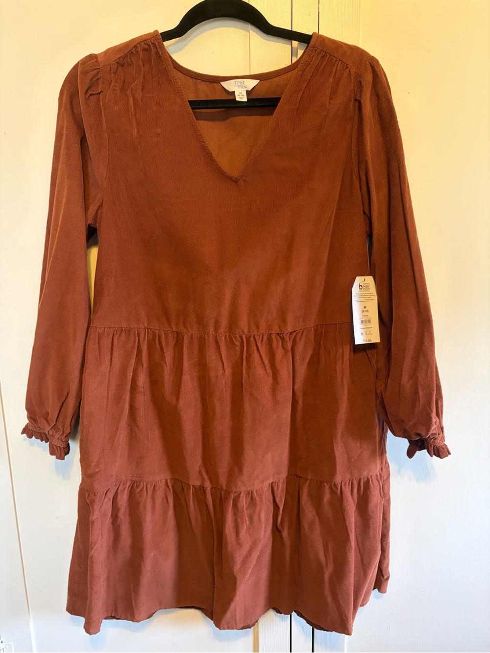 Rust Brown Tiered Long-Sleeve Dress
